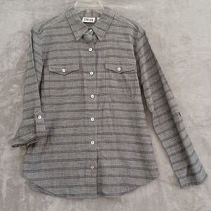 Chicos Design Sz 1 / M‎ Utility ButtonUp Long Roll Tab Sleeves Gray Light Cotton